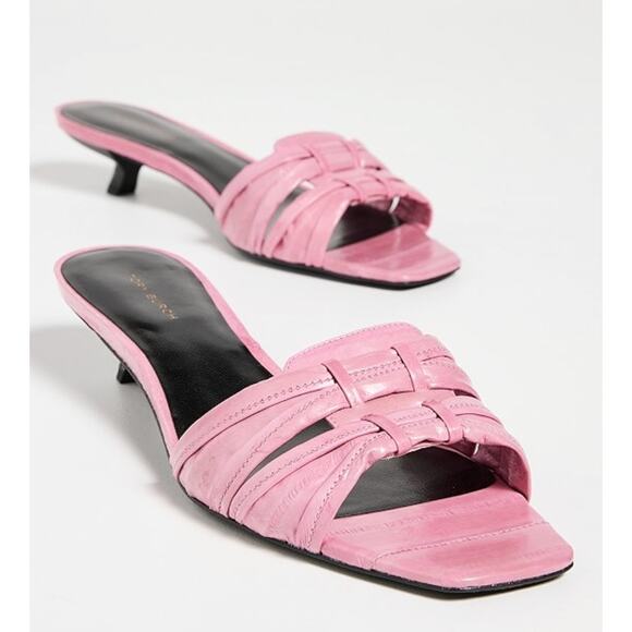 Tory Burch Womens 35mm Ruched Slide Sandals US 7.5 M Pink Bubblegum Leather NIB - Picture 1 of 14